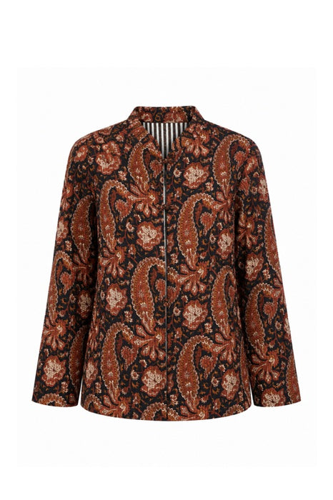Veste coton réversible - motif cachemire noir/brun/beige - rayures noir/blanc - Taille Unique