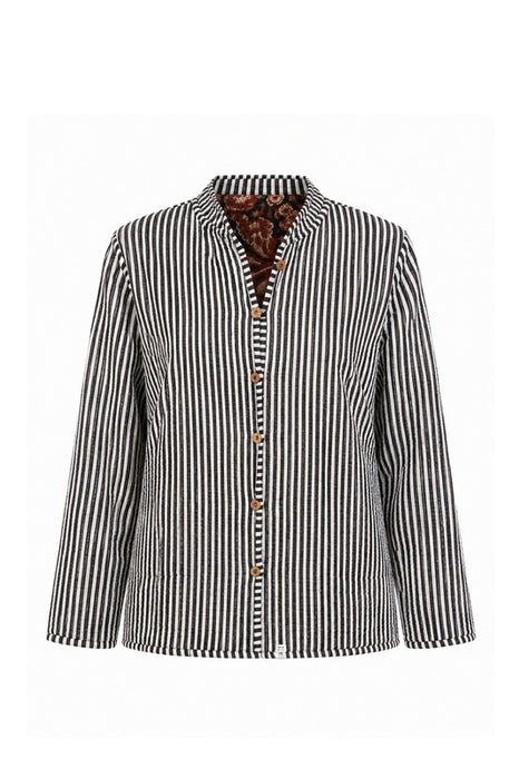 Veste coton réversible - motif cachemire noir/brun/beige - rayures noir/blanc - Taille Unique