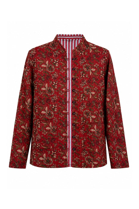 Jacke Baumwolle reversibel - Blumen Muster rot/braun/beige - Streifen rot/weiss - One Size