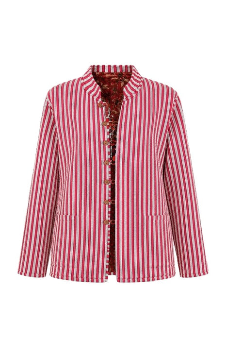 Jacke Baumwolle reversibel - Blumen Muster rot/braun/beige - Streifen rot/weiss - One Size
