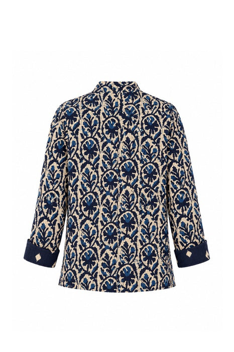 Veste en coton réversible - Fleurs bleu/beige/bleu clair - Motif fantaisie bleu/beige - Taille unique