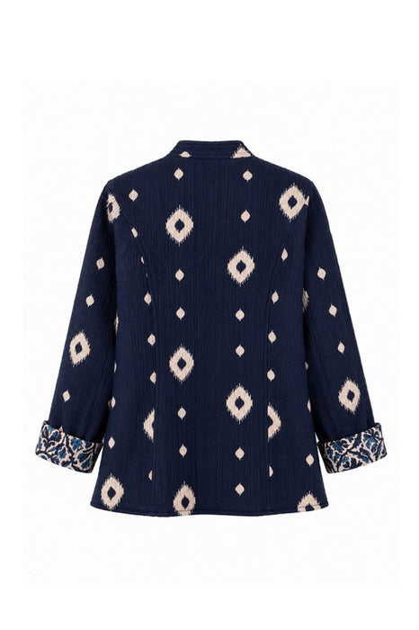 Veste en coton réversible - Fleurs bleu/beige/bleu clair - Motif fantaisie bleu/beige - Taille unique