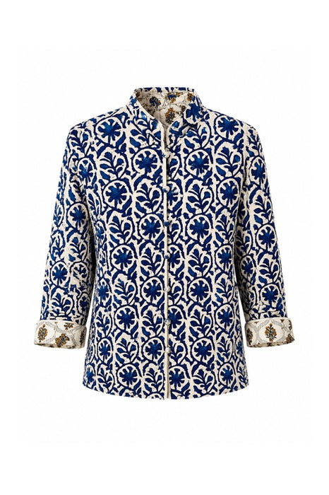 Jacke Baumwolle reversibel - Blumen blau/beige/hellblau - Blumen Muster beige/gelb/grün - One Size