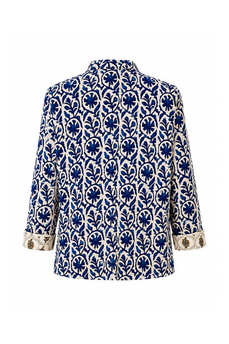Jacke Baumwolle reversibel - Blumen blau/beige/hellblau - Blumen Muster beige/gelb/grün - One Size
