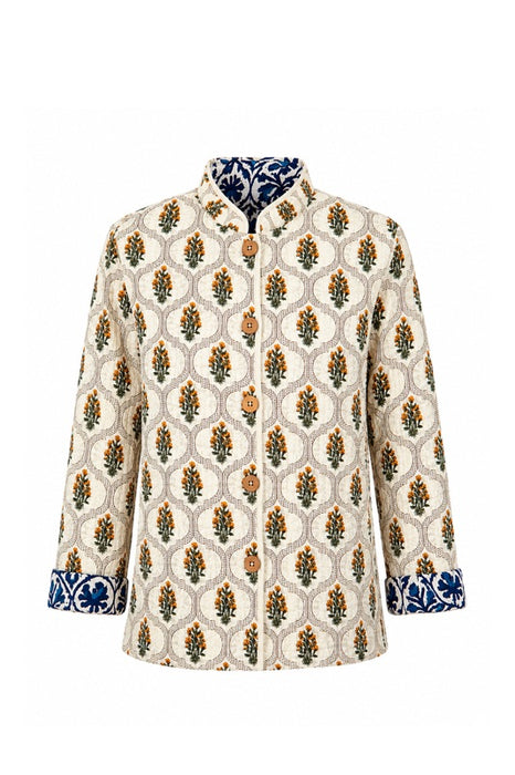 Jacke Baumwolle reversibel - Blumen blau/beige/hellblau - Blumen Muster beige/gelb/grün - One Size