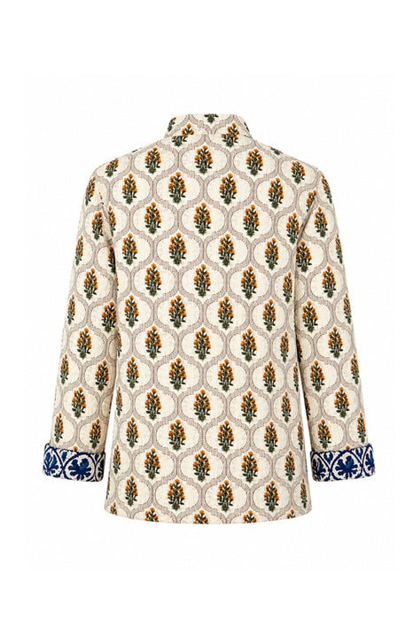 Jacke Baumwolle reversibel - Blumen blau/beige/hellblau - Blumen Muster beige/gelb/grün - One Size