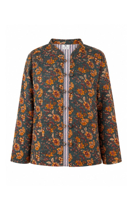 Jacke Baumwolle reversibel - Blumen gelb/braun/petrol - Streifen blau/weiss/rot - One Size