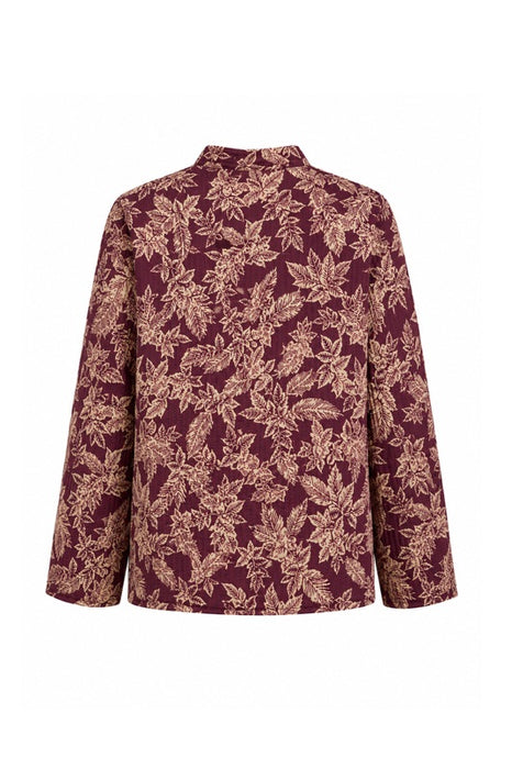 Jacke Baumwolle reversibel - Blätter bordeaux/goldfarben - Streifen weiss/rot - One Size
