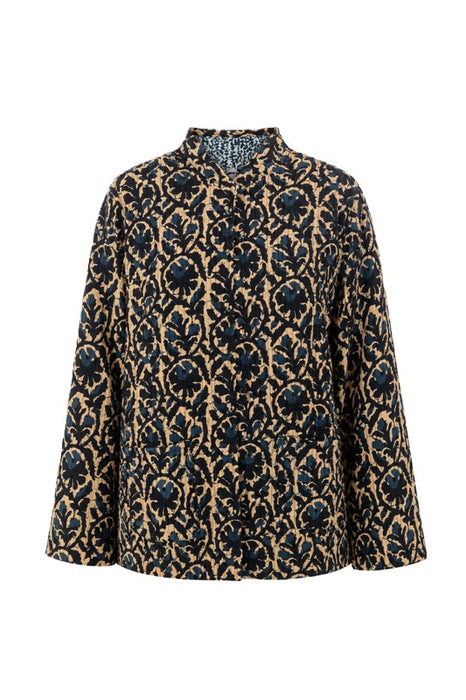 Jacke Baumwolle reversibel - Blumen schwarz/beige/blau - Fantasiemuster blau/weiss - One Size