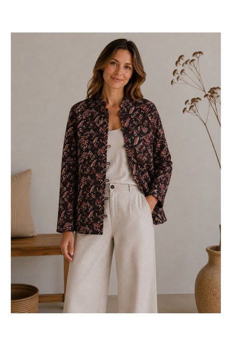 Jacke Baumwolle reversibel - Blumen violett/rosa/weiss - Blumen schwarz/olive/lachsrot - One Size