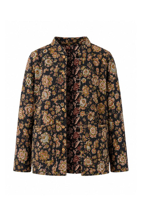 Jacke Baumwolle reversibel - Blumen violett/rosa/weiss - Blumen schwarz/olive/lachsrot - One Size