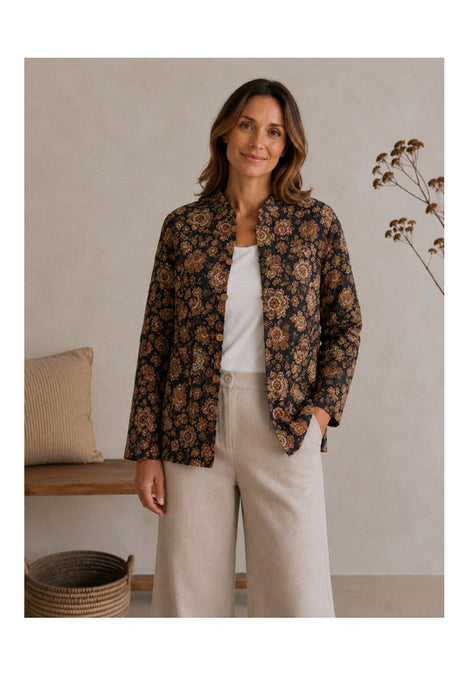 Jacke Baumwolle reversibel - Blumen violett/rosa/weiss - Blumen schwarz/olive/lachsrot - One Size