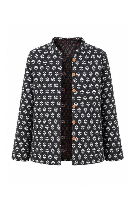 Jacke Baumwolle reversibel - kleine Blumen schwarz/rot/blaul - Blumen schwarz/weiss - One Size