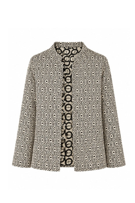 Jacke Baumwolle reversibel - graphisches Muster fein schwarz/beige - graphisches Muster robust schwarz/beige - One Size