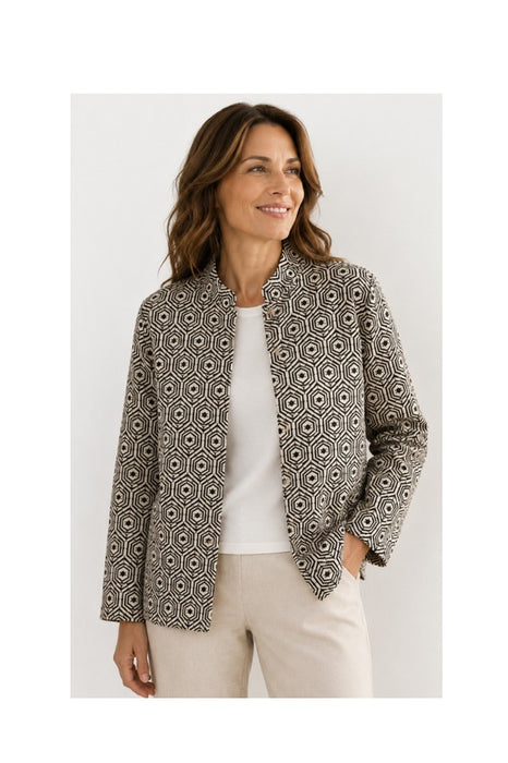 Jacke Baumwolle reversibel - graphisches Muster fein schwarz/beige - graphisches Muster robust schwarz/beige - One Size