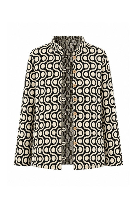 Jacke Baumwolle reversibel - graphisches Muster fein schwarz/beige - graphisches Muster robust schwarz/beige - One Size