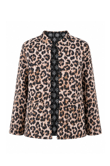 Jacke Baumwolle reversibel - Animal Print schwarz/beige/braun - Baumsilouetten blau/weiss - One Size