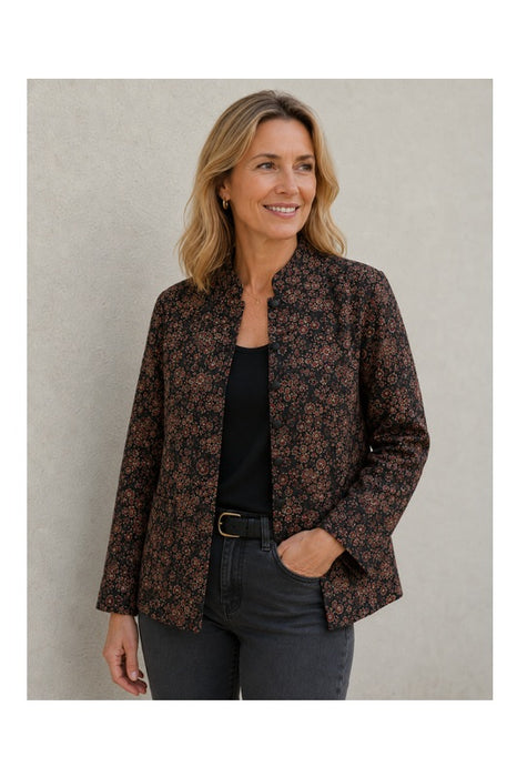 Jacke Baumwolle reversibel - Blumen schwarz/grün/rot - Punktmuster schwarz/goldfarben - One Size