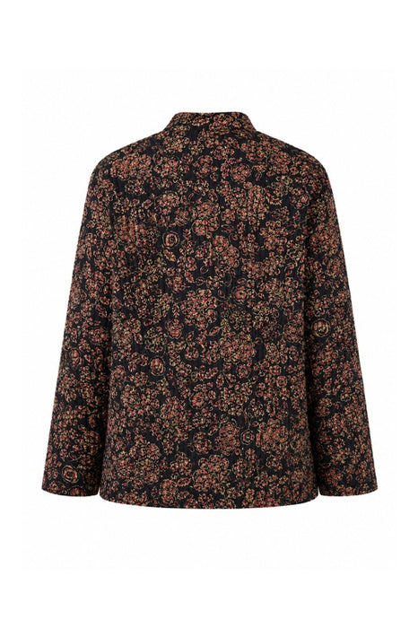Jacke Baumwolle reversibel - Blumen schwarz/grün/rot - Punktmuster schwarz/goldfarben - One Size
