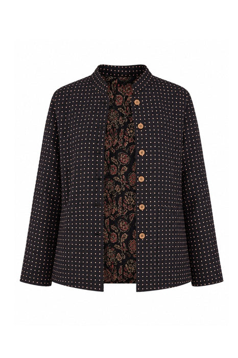 Jacke Baumwolle reversibel - Blumen schwarz/grün/rot - Punktmuster schwarz/goldfarben - One Size