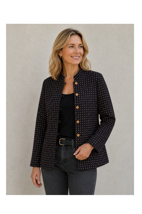 Jacke Baumwolle reversibel - Blumen schwarz/grün/rot - Punktmuster schwarz/goldfarben - One Size