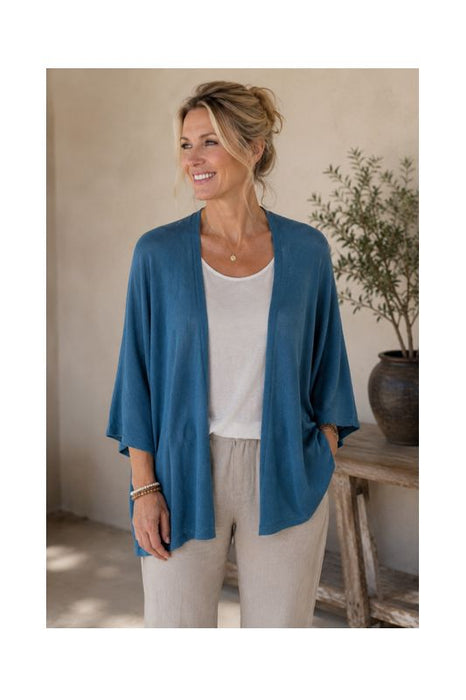 Strickjacke lang Modal/Acryl petrol - One Size