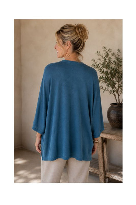 Strickjacke lang Modal/Acryl petrol - One Size