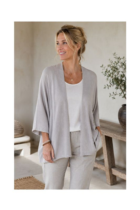Strickjacke lang Modal/Acryl hellgrau - One Size