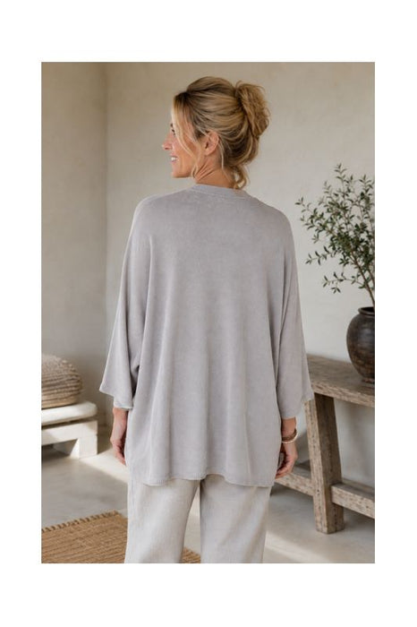 Strickjacke lang Modal/Acryl hellgrau - One Size