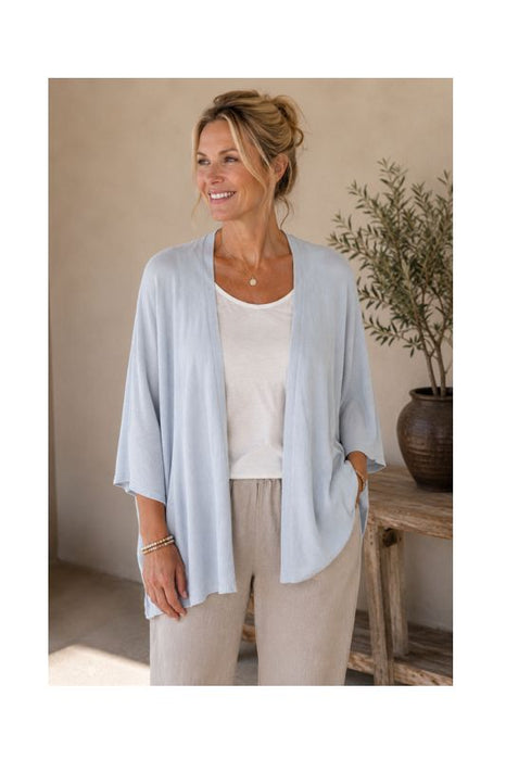 Strickjacke lang Modal/Acryl hellblau - One Size