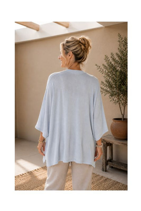 Strickjacke lang Modal/Acryl hellblau - One Size