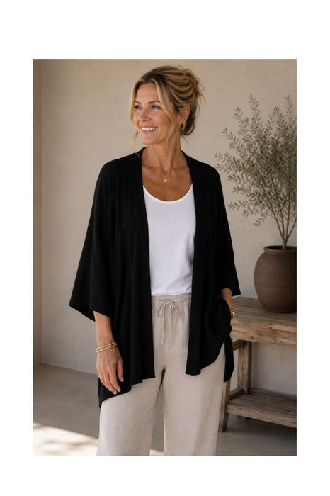 Strickjacke lang Modal/Acryl schwarz - One Size