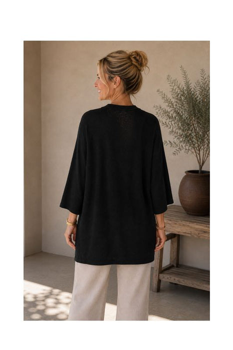 Strickjacke lang Modal/Acryl schwarz - One Size