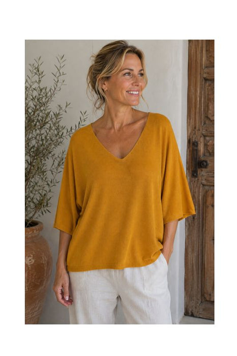 Strickpullover Modal/Acryl senfgelb - One Size