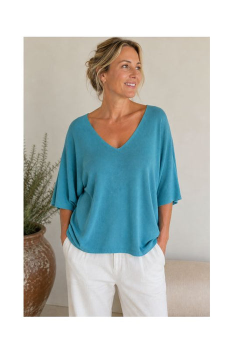Strickpullover Modal/Acryl türkis - One Size