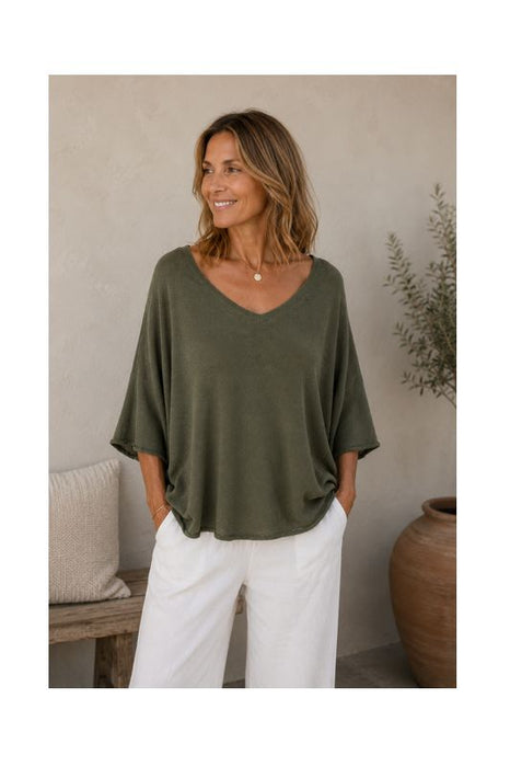 Strickpullover weit Modal/Acryl olive - One Size