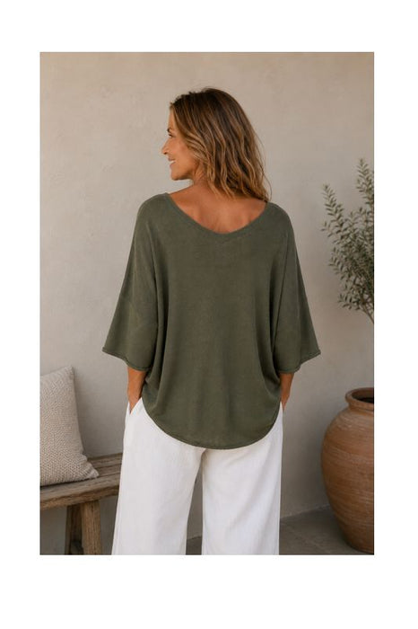 Strickpullover weit Modal/Acryl olive - One Size