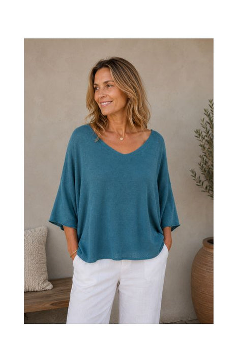 Strickpullover weit Modal/Acryl petrol - One Size