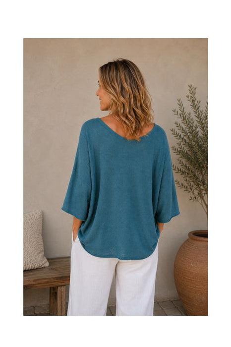 Strickpullover weit Modal/Acryl petrol - One Size