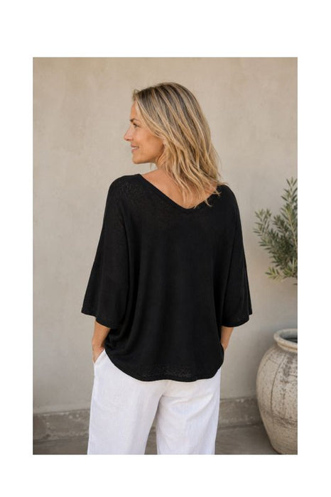 Strickpullover weit Modal/Acryl schwarz - One Size