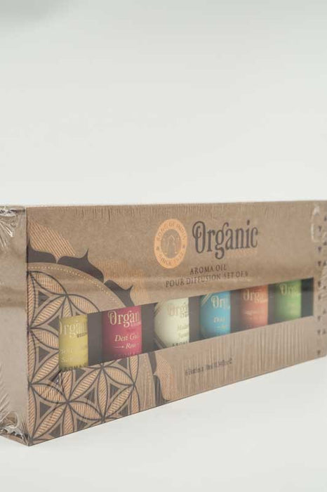 Aroma Öl Set "Organic", 6 Duftsorten à 10 ml (Mysore Chandan - Sandalwood / Desi Gulab - Rose / Madurai Jasmine / Dehn Al Oudh - Agarwood / Nagpuri Narangi - Orange / Patchouli Vanilla)