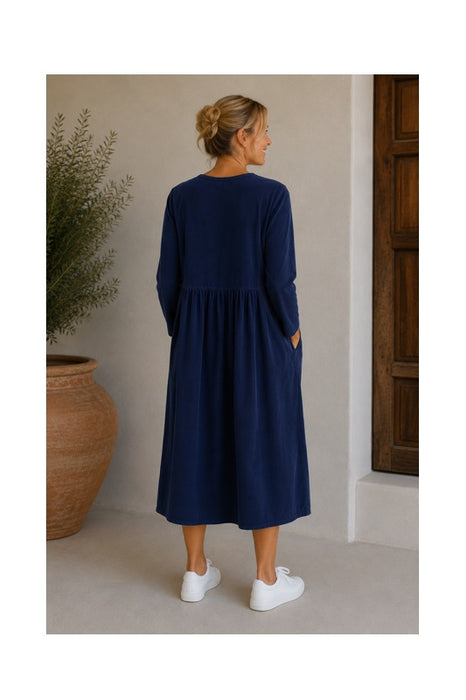 Cordkleid lang blau - One Size