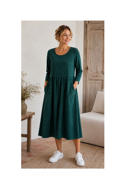 Cordkleid lang petrol - One Size