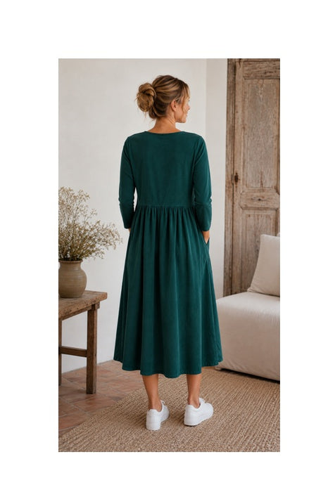 Cordkleid lang petrol - One Size