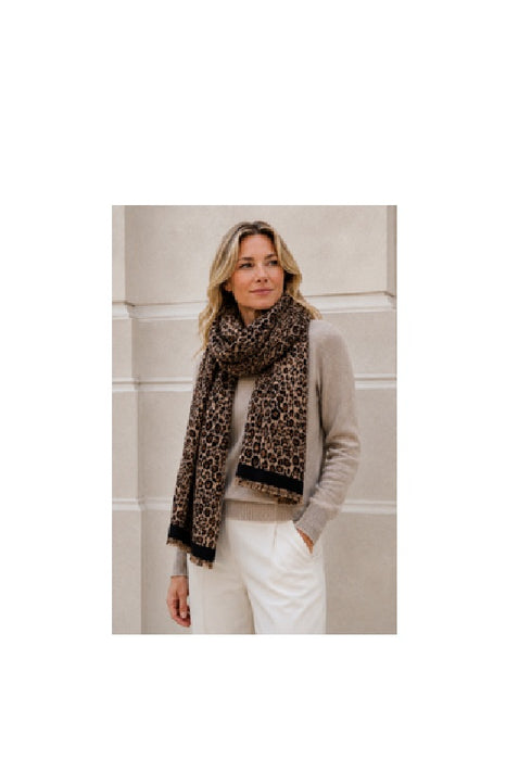 Schal Wolle/Viskose Leopard schwarz/beige 70x180cm