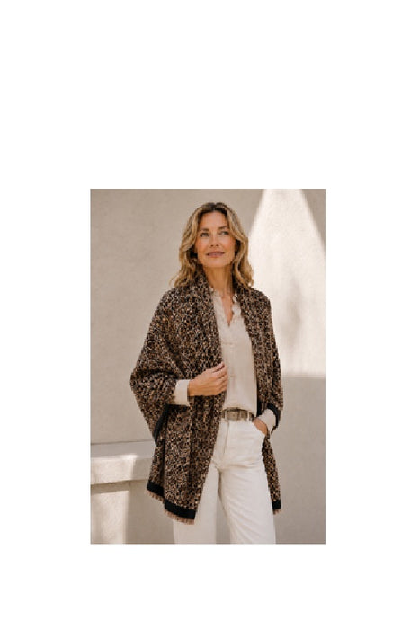 Schal Wolle/Viskose Leopard schwarz/beige 70x180cm