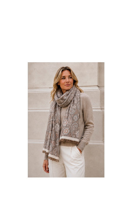 Schal Wolle/Viskose Paisley taupe/beige 65x180cm