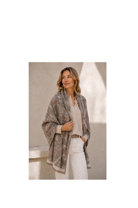 Schal Wolle/Viskose Paisley taupe/beige 65x180cm