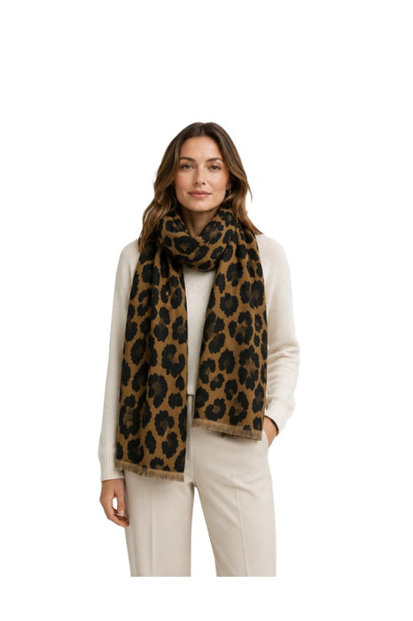 Schal Wolle/Viskose Leopard gross schwarz/camel 65x180cm
