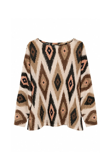 Pullover Polyester/Viskose Ikat-Gewebe beige/braun/multicolor - One Size